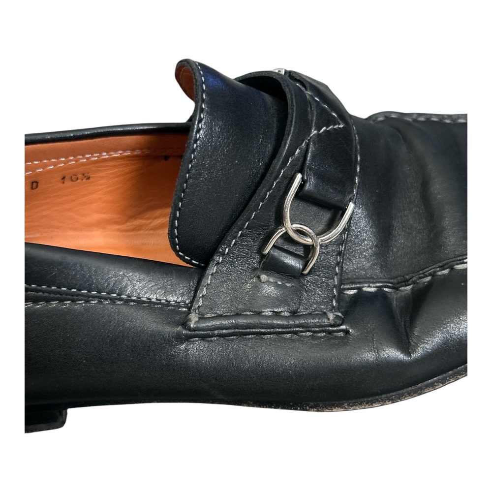 Santoni Mens Black Leather Bit‎ Loafers Contrast Stitch Italy 42080 10.5 D